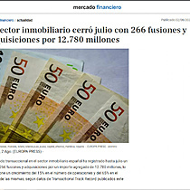 El sector inmobiliario cerr julio con 266 fusiones y adquisiciones por 12.780 millones